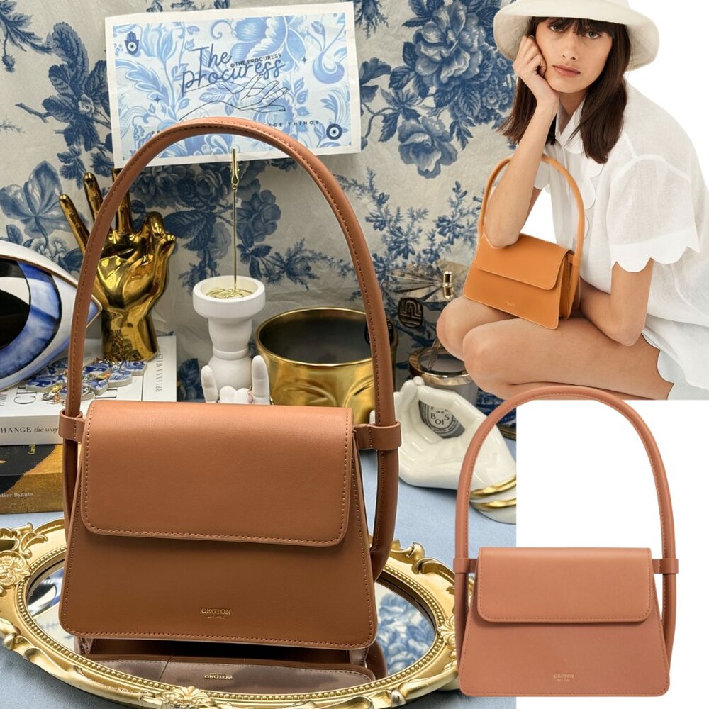 🆕 OROTON 🧿 NWOT Arden Small Leather Structured Shoulder Bag, Camel Leather